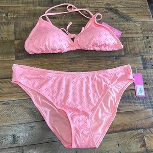 NINETY-NINE DEGREES JUNIORS EYELET BIKINI: PINK: NEW WITH TAGS: SIZE XXL (19)